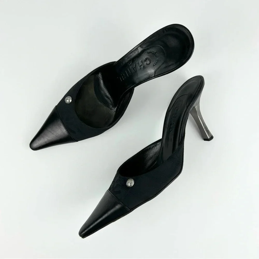 Chanel Travel Line Mules Canvas & Leather Pumps EUR 39 US 8.5